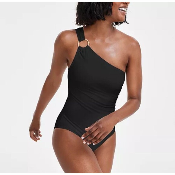 Michael Kors Embellished One-Shoulder Underwire One Piece Swimsuit Blk Sz 6 New - Picture 1 of 10